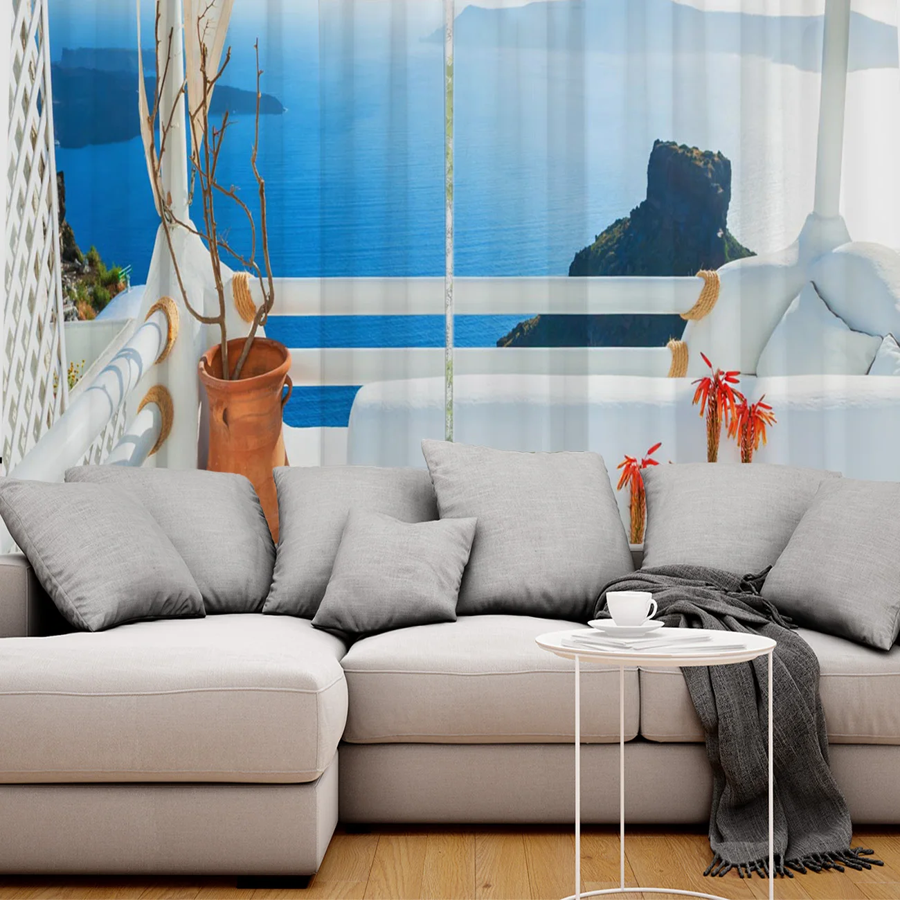 Море балкон греческий синий пляж окна шторы живописные для гостиной