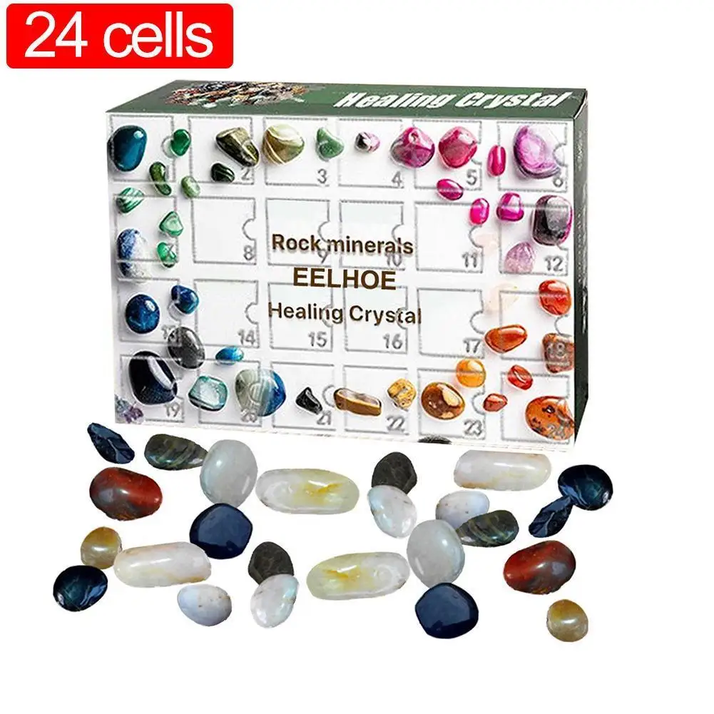 

24 grids Crystal Healing Stone Set 2021 Art and Craft Advent Crystal Color mixing Stone Gift