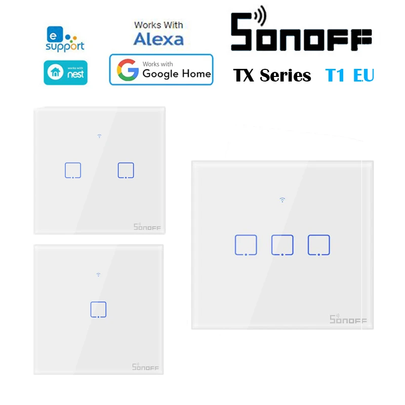 Умный настенный выключатель SONOFF T1 EU TX Series 433 RF Wi Fi для приложения eWelink