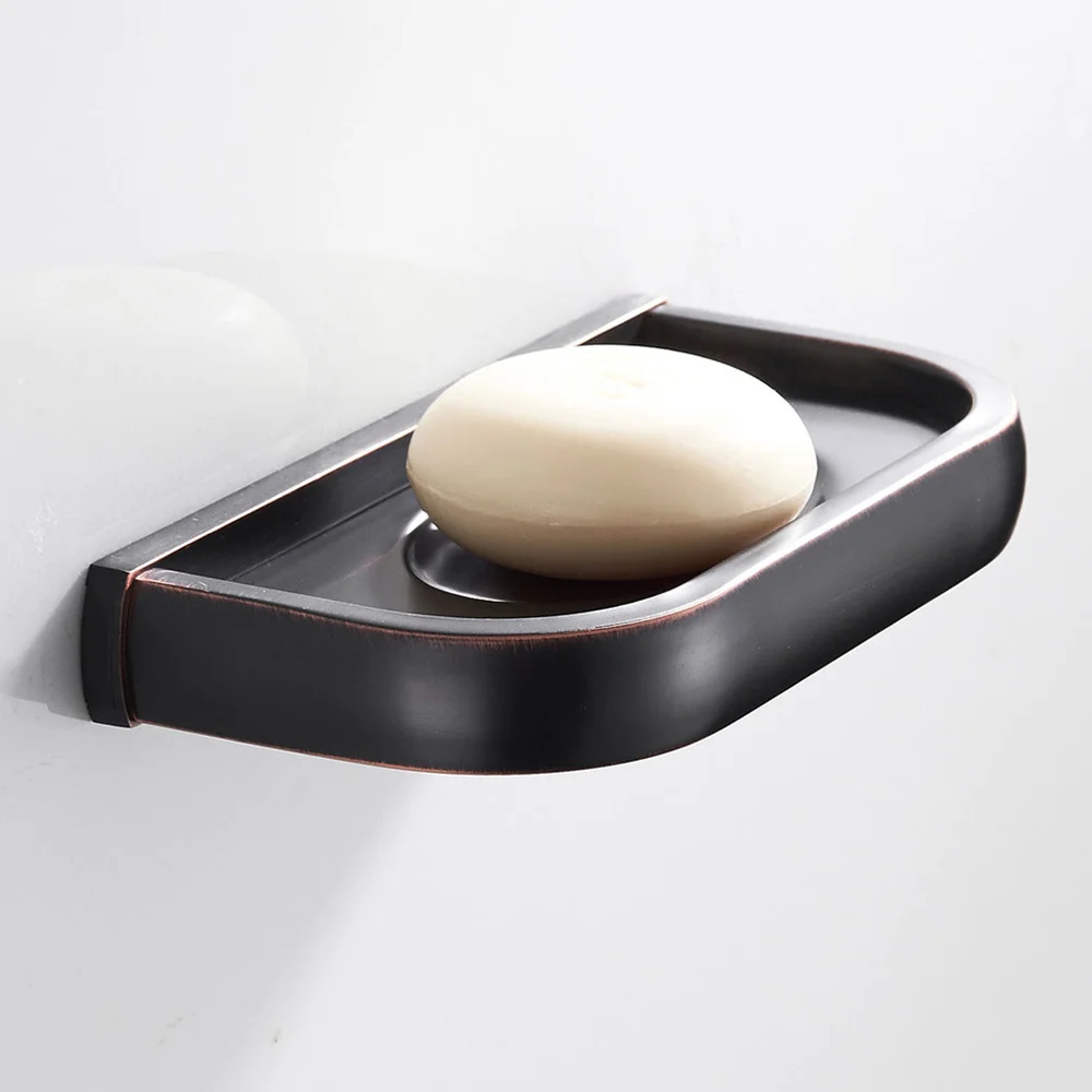 

Wall Mounted Brass Soap Dish Wall Mount Double Sides Drain Rack Sponge Kitchen Bathroom Shelf (Black)