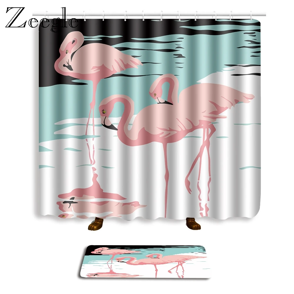 Набор ковриков для ванной Zeegle с принтом фламинго 2 шт. водонепроницаемая
