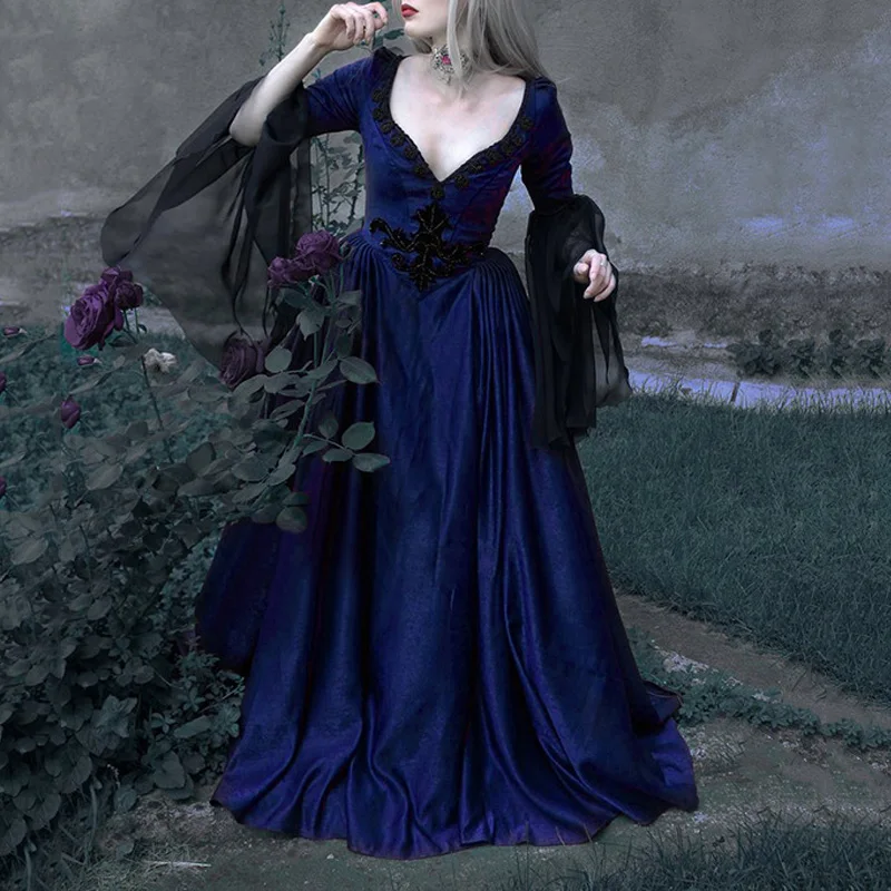 Средневековые Женские винтажные вечерние платья длина до пола платье Хэллоуин