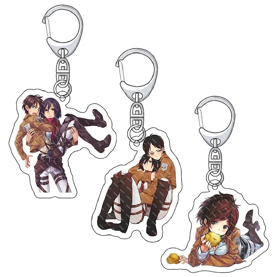 Anime Attack on Titan Acrylic Keychain Cosplay Cartoon Figure Mikasa Captain Allen Key Holder Backpack Car Decor Keyring Pendant