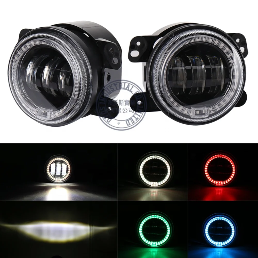 4 Inch Round Led Fog Lights RGB Angel Eyes and White DRL Phone App Control for Jeep Wrangler JK 2007-2015 | Автомобили и