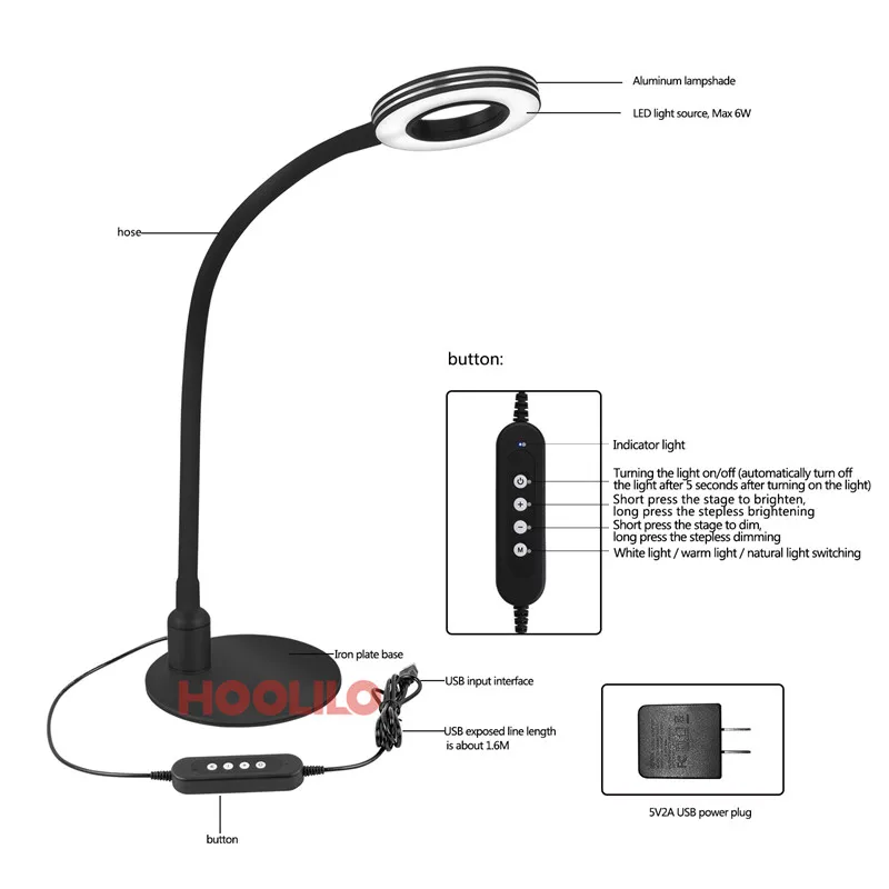 Office 5v/2A Usb Eye Care Timer Night Light Table Lamps for Living Room 3 Colors CCT 10-level Dimmer Desk Lamp LED | Освещение