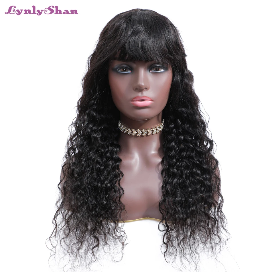 

Lynlyshan бразильские волнистые парики с челкой, Remy волосы, полностью машинное изготовление, человеческие волосы, парики для женщин 10-28 дюймов, п...