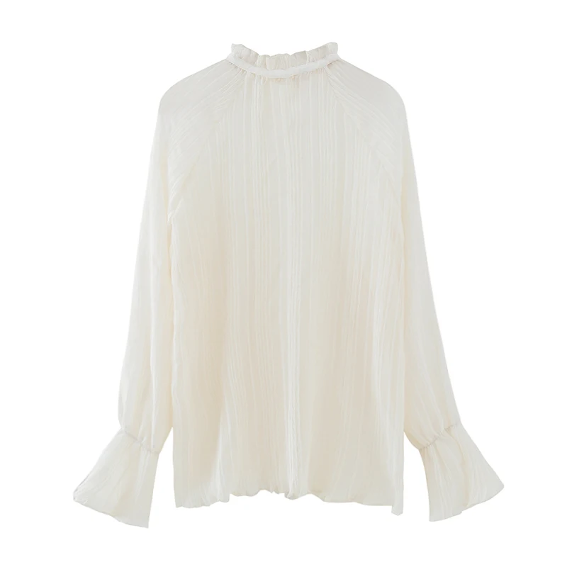 

2020 summer new lace women blouse ruffles flare sleeved loose solid lady elegant pulls bottoming lace tops top quality