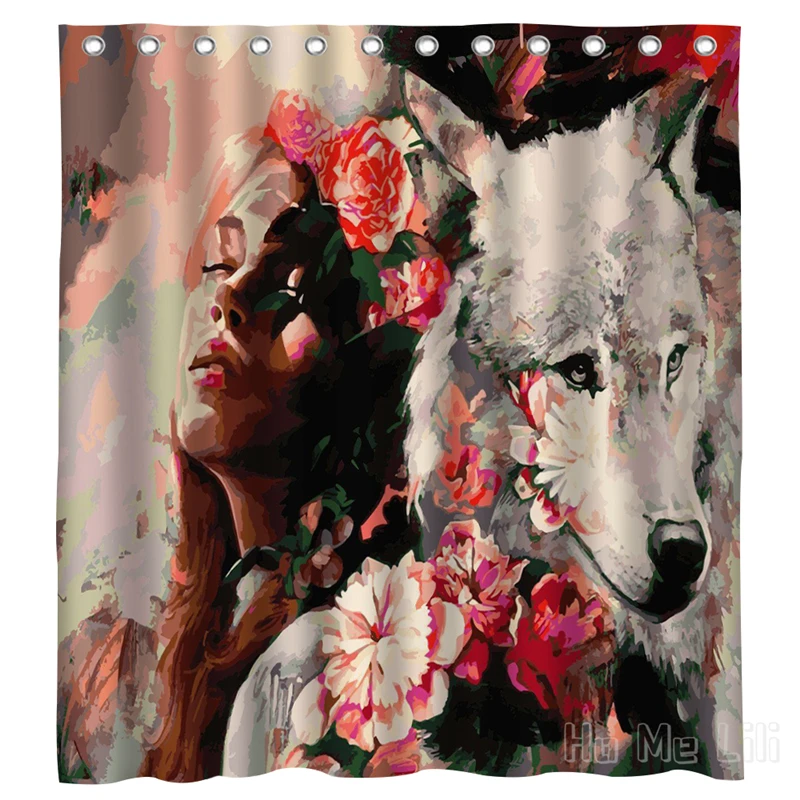

The Wolf And Girl Waterproof Bathroom Partition Curtain Home Accessories