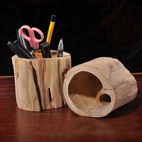 pen holder solid wood desk pen pencil holder stand multi purpose use pencil cup 2 compartments desk organizer for makeup brush