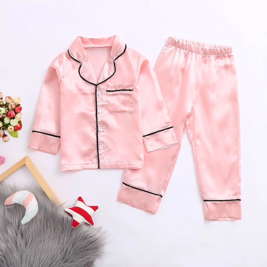 Топы с длинными рукавами для маленьких мальчиков и девочек + штаны пижамы одежда