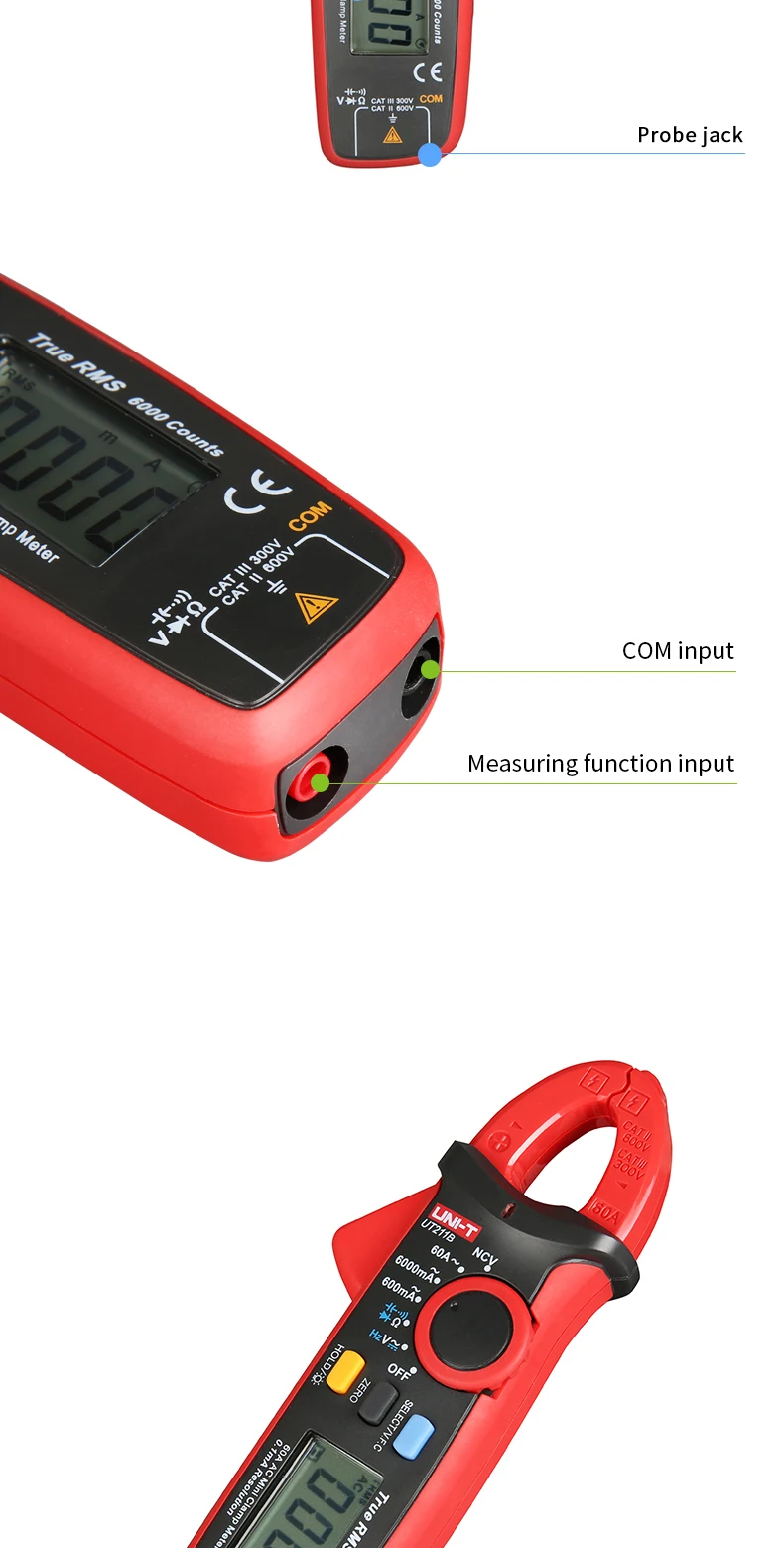 Миниатюрные клещи UNI-T UT211B AC / DC 60A; Амперметр True RMS, V.F.C./NCV/ Тест сопротивления / емкости, подсветка ЖК-дисплея
