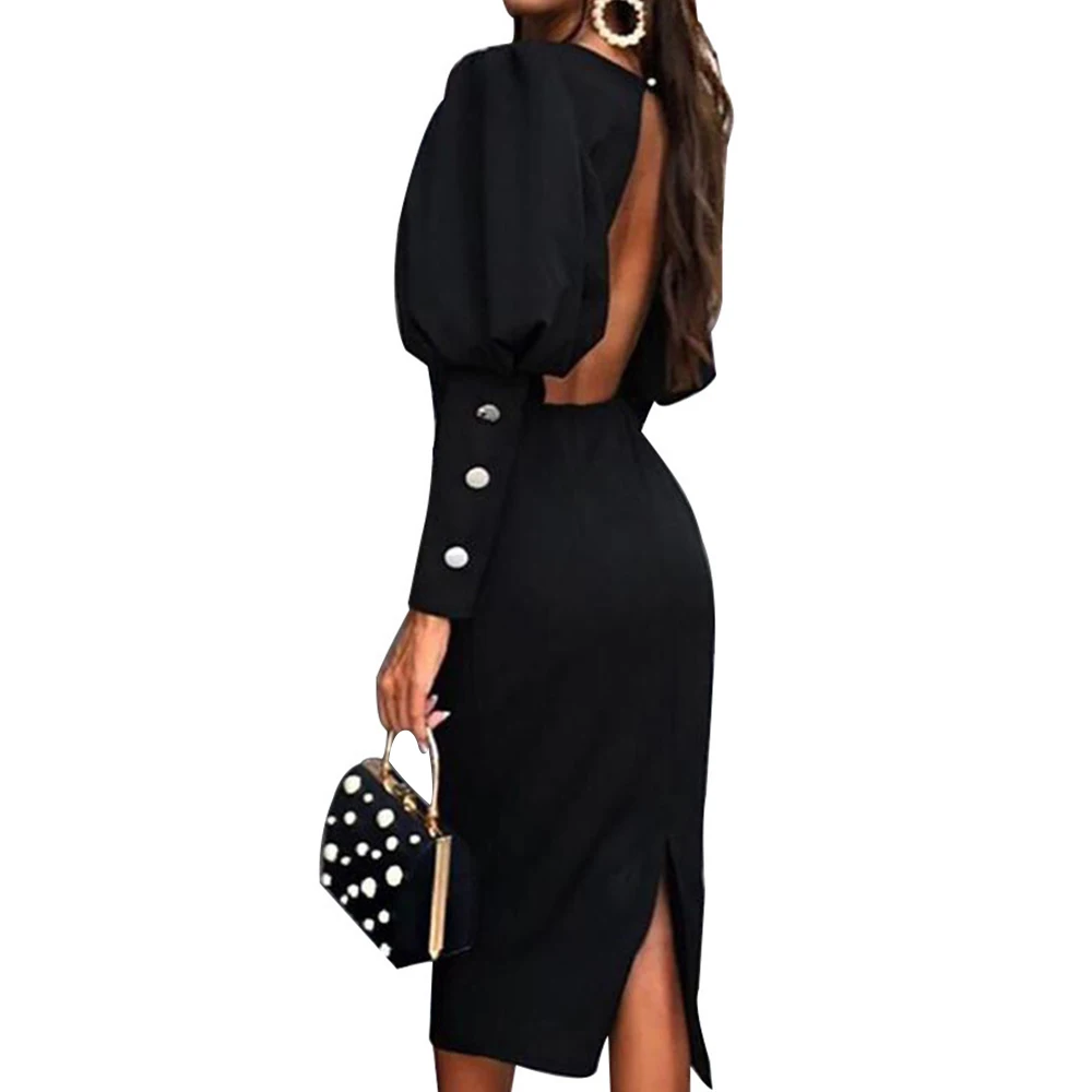 Женское платье с пышными рукавами на пуговицах женские элегантные вечерние