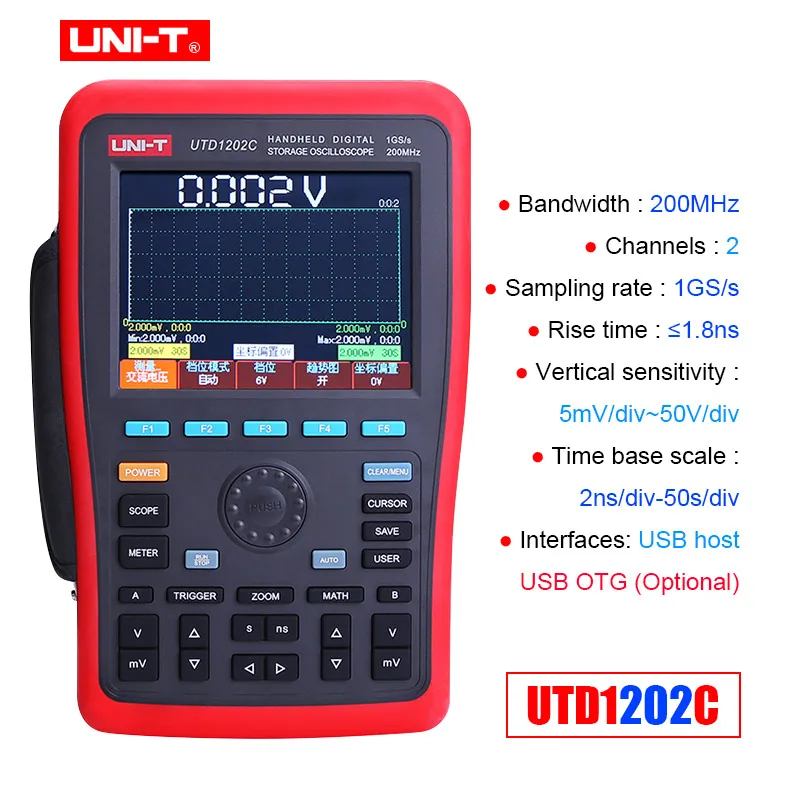 UTD1202C UNI-T UTD1062C UTD1102C UTD1202C Ручной цифровой осциллограф+ генератор сигналов+ мультиметр с USB - Цвет: UTD1202C