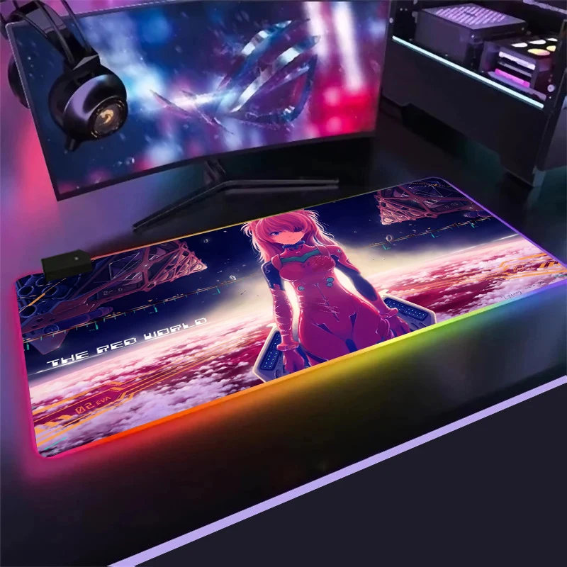 

EVA Gamer Led Computer Mousepad Anime Evangelion RGB Gaming Large Mouse Pad with Backlight Carpet for PC Desk Mat Support DIY.