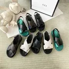 2021 Новые Летние кожаные сандалии; Женские туфли в сказочном стиле; Туфли в римском стиле на плоской толстой подошве