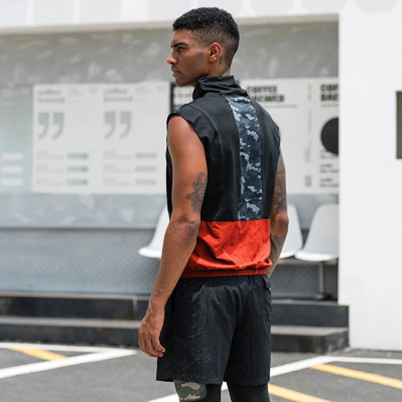 Men Sleeveless Shirt Fitness Workout Top Bodybuilding Training Clothes Camouflage Color Matching Quick-drying T-Shirt Sportswear