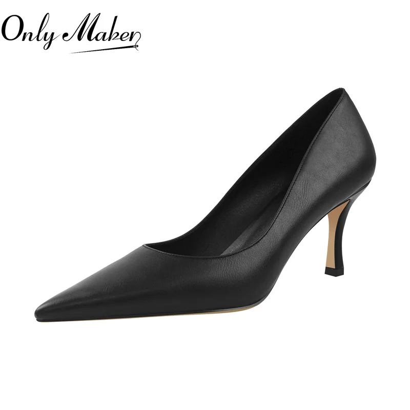

Женские офисные туфли Onlymaker без застежек на тонком высоком каблуке, черные матовые туфли-лодочки из искусственной кожи с острым носком, элегантное лаконичное вечернее платье, женские туфли-лодочки