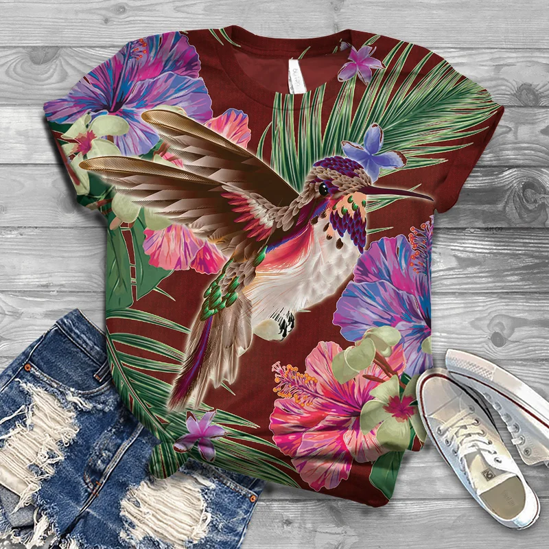 

2021 men's and women's casual summer fashion 3D bird print T-shirt comfortable outdoor street shirt children's T-shirt
