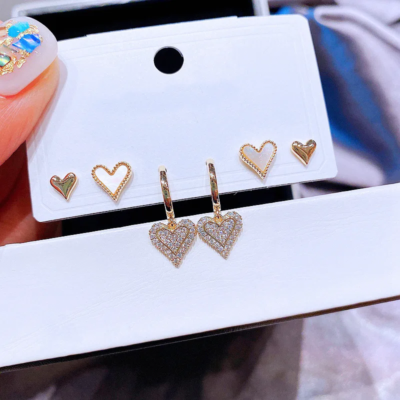 

6pcs Love Heart Earrings Set For Women Korean Style Romantic Micro Pave New Fashion Jewelry Wholesale