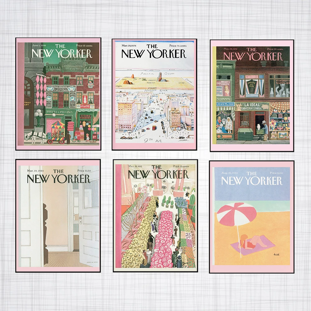 

The New Yorker Magazine Canvas Prints Retro Posters and Prints Vintage Multipack Wall Art Pictures Living Room Decoration Poster