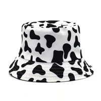 unisex black white cow hat men women summer banana pineapple pattern bucket hat panama sun hat womens caps beach hat