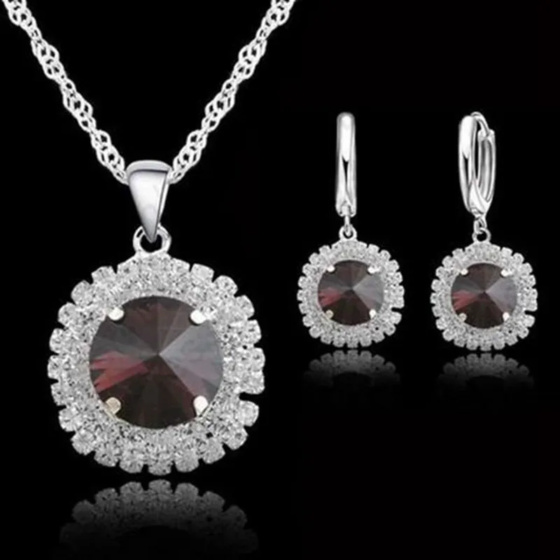 

Shining Women Pendants Necklaces 925 Sterling Silver Earrings Set Fashion Austrian Crystal Wedding Bridal Jewelry Sets