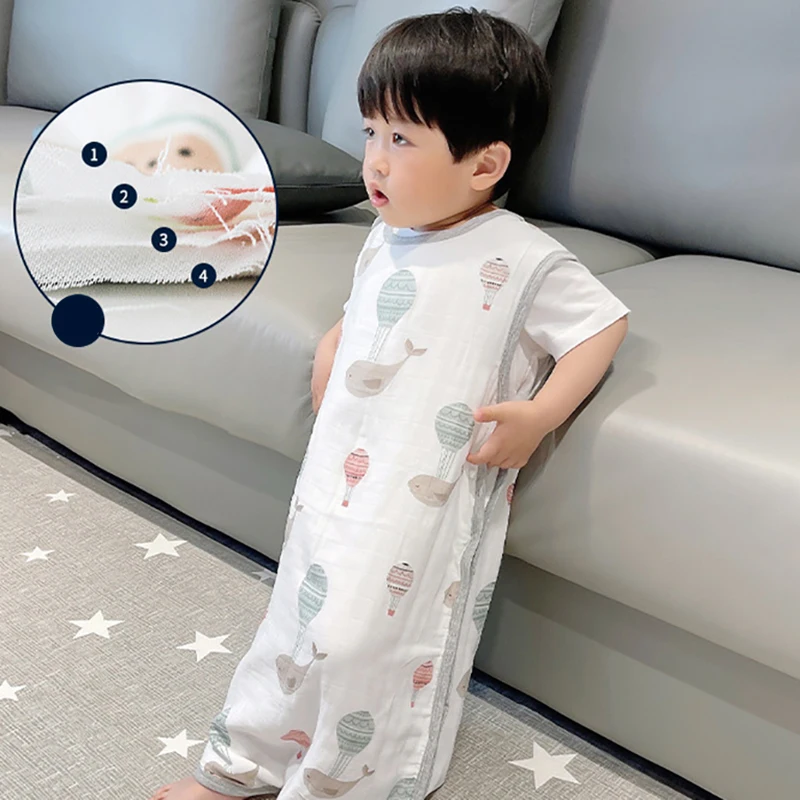 

4 Layers Bamboo Cotton Gauze Baby Sleeping Bag Kids Anti Tipi Vest Sleepsacks Summer Soft High Quality Animal Printed Bag