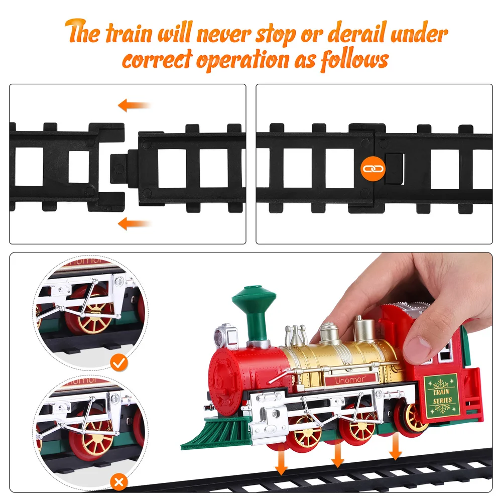 

UNOMOR Christmas Train Set Mini Model Train with Sound and Light Battery Powered Kids Train Needs Assemble for Kids Boys