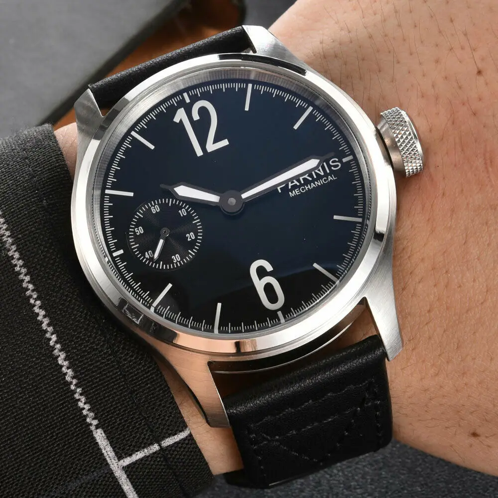 Часы мужские механические с кожаным ремешком 46 мм | Наручные часы