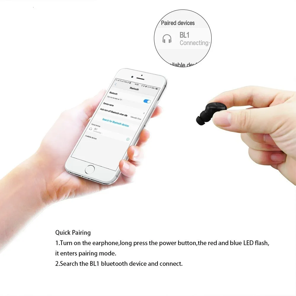 Беспроводные мини наушники CHYI Черные Портативные Bluetooth вкладыши Спортивная