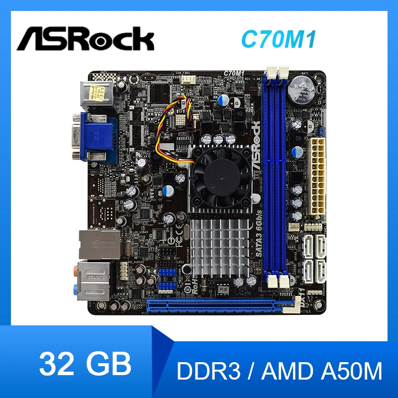 

Материнская плата для ASRock C70M1 для настольного компьютера AMD A50M, память DDR3 6 ГБ, USB 2,0, SATA3, поддерживает тихий мини-компьютер AMD