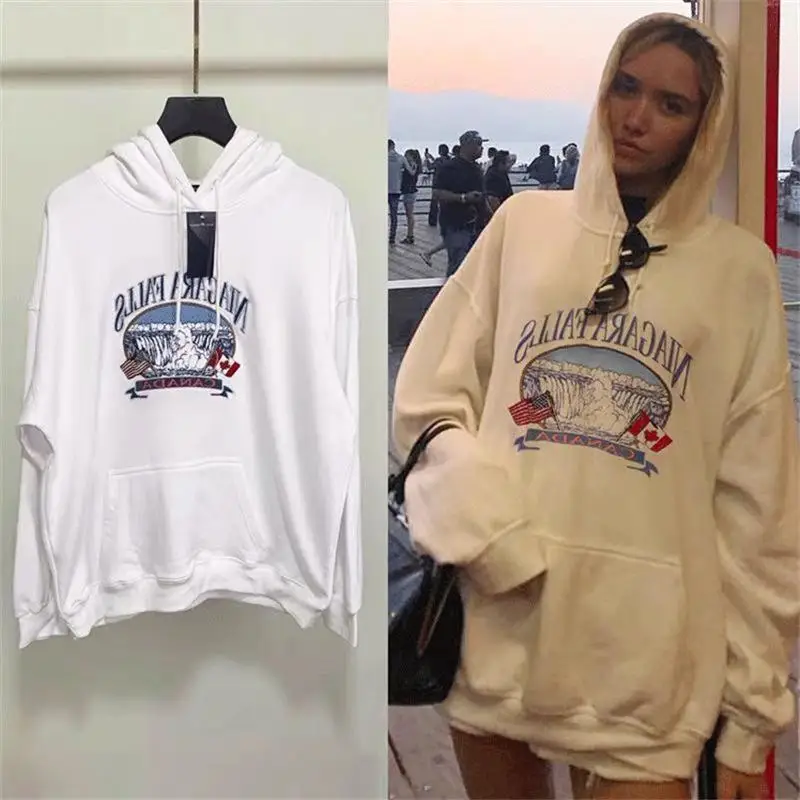 

American nostalgic embroidery ladies sweatshirt round neck loose simple long sleeve sweatshirt Hoodies