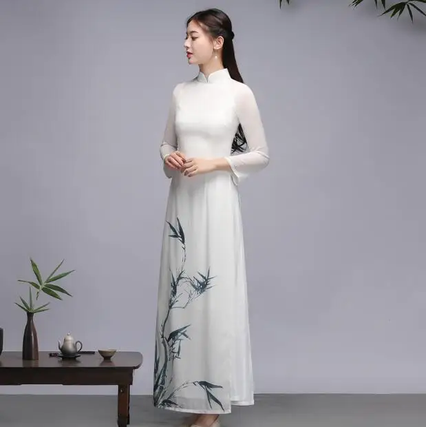 Традиционное Вьетнам Ao dai женское весеннее длинное платье Чонсам Ципао винтажное