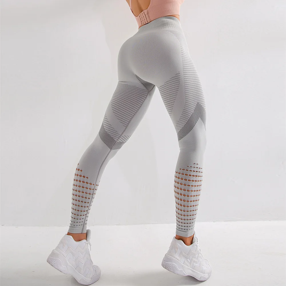 

High Quality Yoga Fitness Gym Leggings High Waist Seamless Leggings Quick Dry Hollow Sport Fitness Trainning Jogging Activewear
