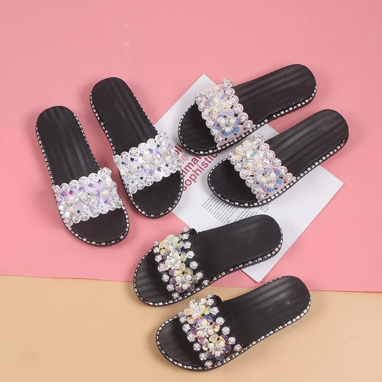

Women sandals summer flat pearl sandals flip flops rome shoes string bead slippers mujer gladiator sandalias sapatos femininos