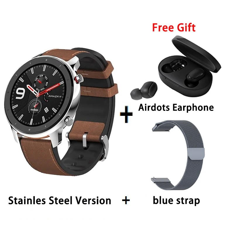 S add blue strap Глобальная версия Amazfit GTR 47 мм Смарт-часы Huami 5ATM водонепроницаемые Смарт-часы 24 дня батарея gps управление музыкой для Android IOS - Цвет: S add blue strap
