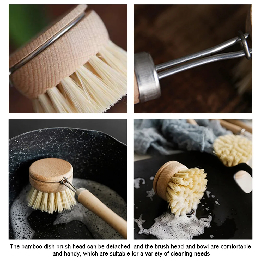 

Bamboo Wooden Kitchen Pan Pot Cleaning Brush Wooden Handle Household Bowl Dish Washing Tools Kitchen Gradget