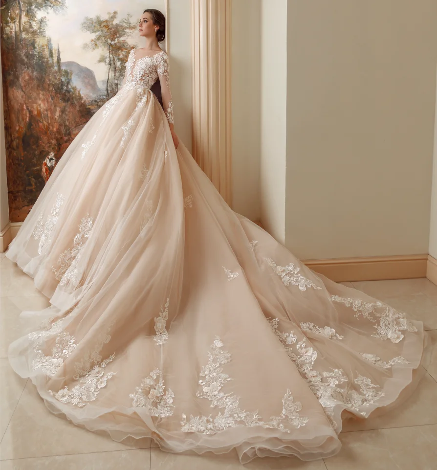 Свадебное платье 2019 романтичное кружевное принцессы с круглым вырезом и