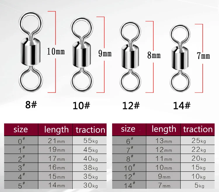 

50PCS Fishhooks Ball Bearing Swivel Solid Rings Fishing Connector 1CM Length Ocean Boat Fishing Hooks