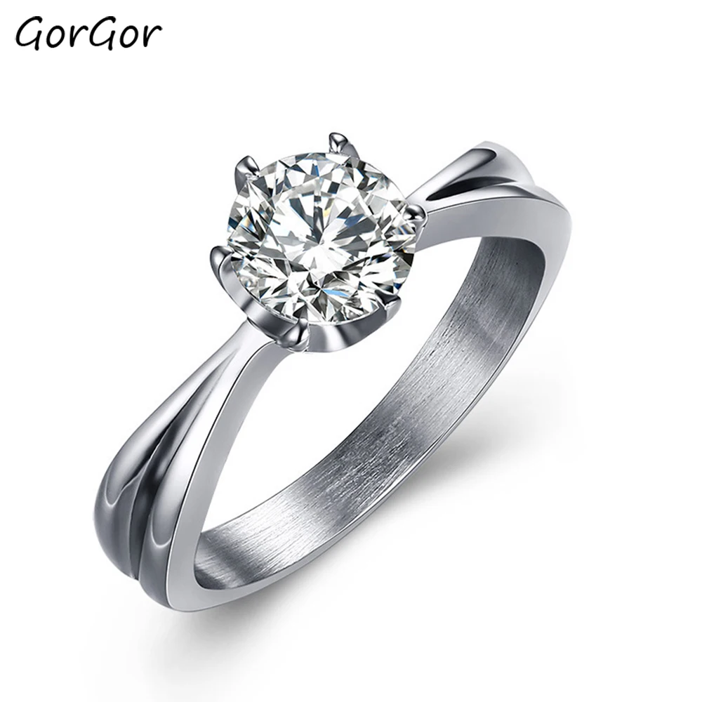 

GorGor 2020 New Arrivals Steel Color Crown Fashion Japanese and Korean Simple Rhinestone Rings for Women Engagement Gift RC-098