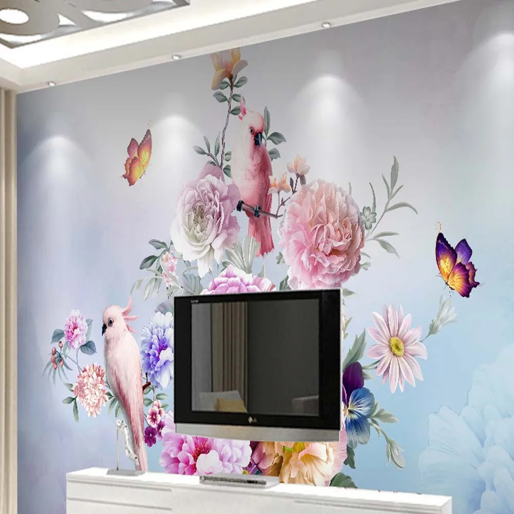 Ручная роспись винтажная роза попугай птица Фреска для гостиной спальни