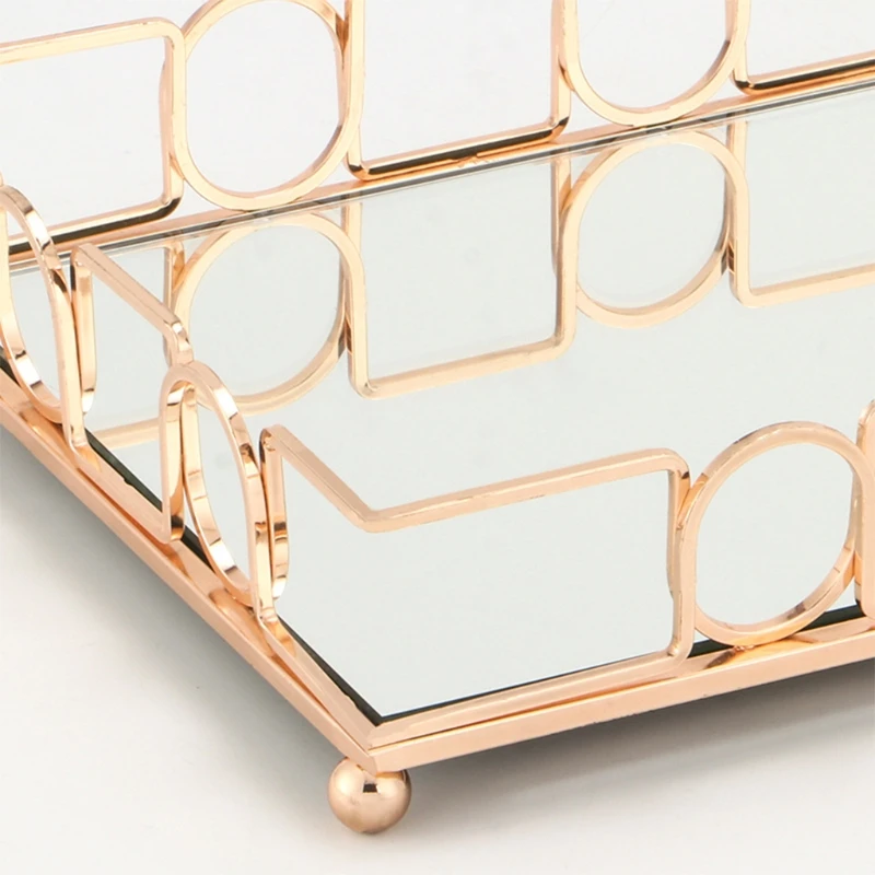 

Gold Tray Mirror, Mirror Tray can Hold Jewelry,Perfume,Makeup,Breakfast,Tea,Food 94PF