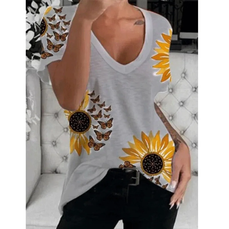 

Women's Cotton Printed Short Sleeved Round Neck Casual Loose Ladies T Shirt Summer Fashion Tops S-5XL