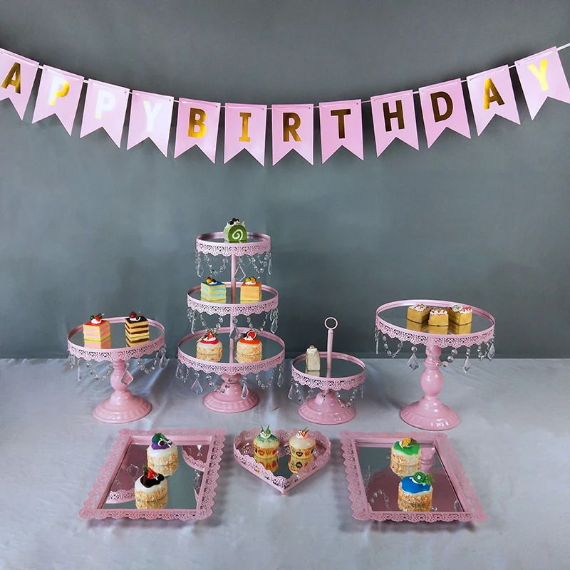 Белое золото зеркало металлическая для подставки пирожных свадьбы дня рождения