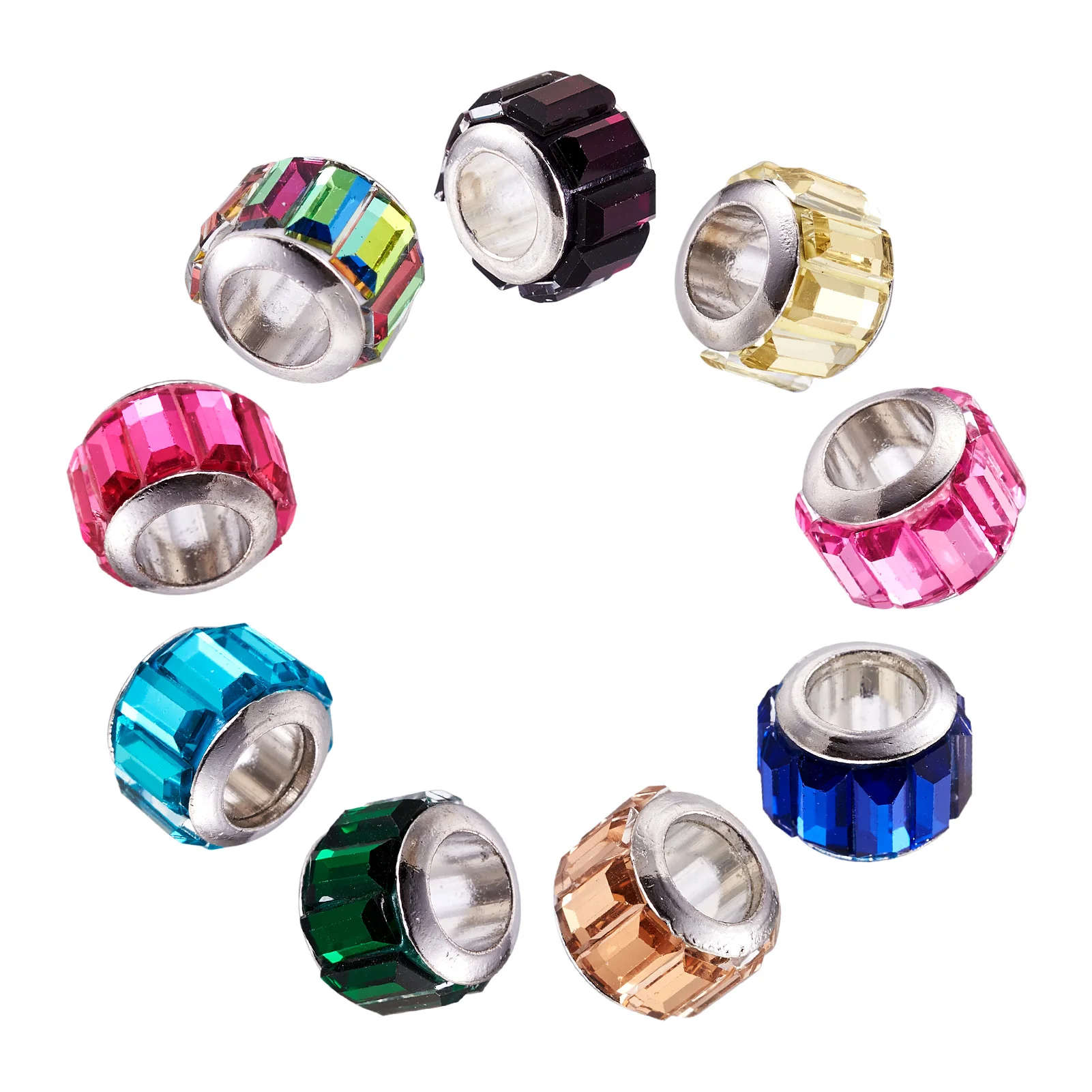 Cuentas de cristal europeo para fabricación de joyas, abalorios redondos facetados de gran agujero para pulsera, brazalete y collar, venta al por mayor, 100 Uds.
