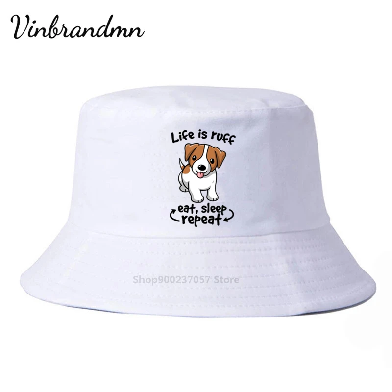 Панама Life is ruff dog kawaii Джек Рассел терьер съедать и спать мужская женская шляпа