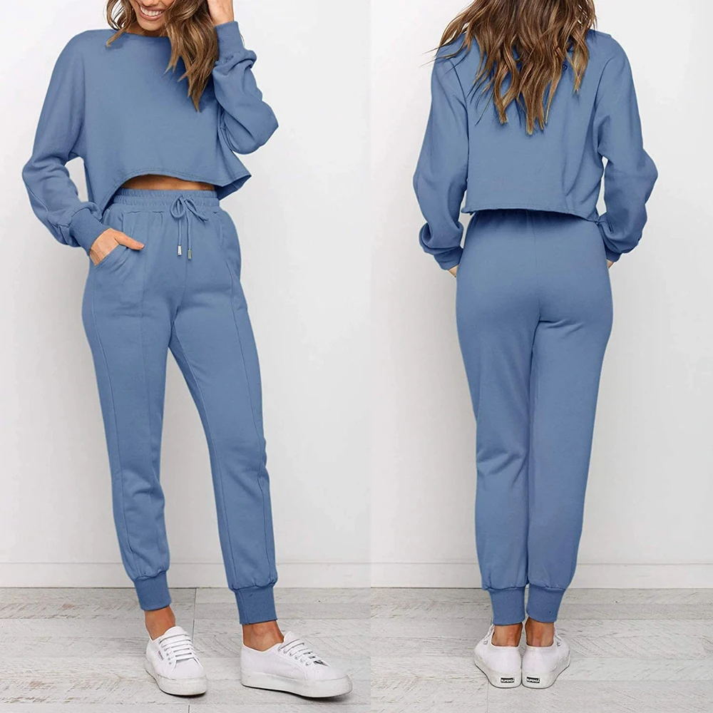 

Autumn and winter casual fashion long-sleeved trousers round tie drawstring ladies sports and leisure suit sweater