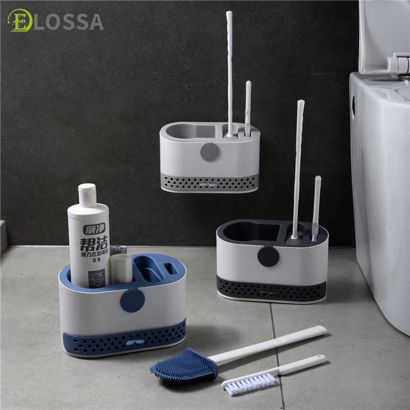

ELOSSA TPR Silicone Head Toilet Brush Quick Draining Clean Tool No Dead Corners Wall-Mount Cleaning Brush Bathroom Accessories