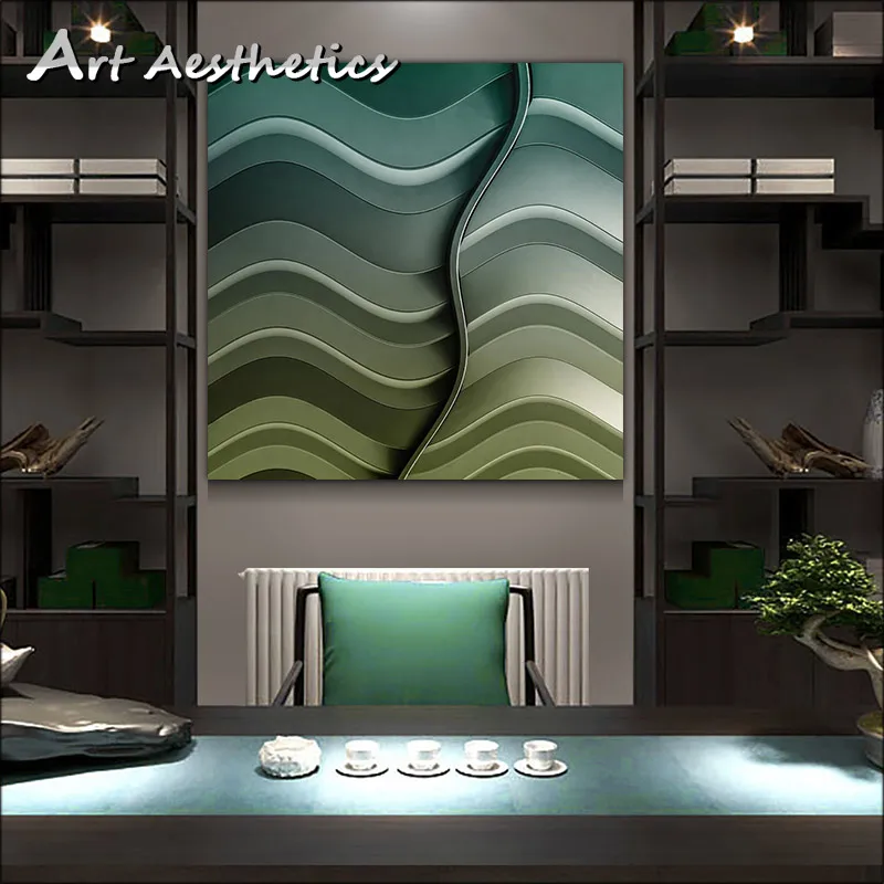 

Modern Abstract Canvas Painting, Green Wave Line Art Wall Painting, Poster, Hanging Painting, Live Studio Mural,