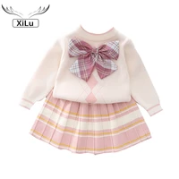 two girls round neck bow sweater short skirts toddler girl winter clothes kids winter sweaters baby girl sweater winter sweater